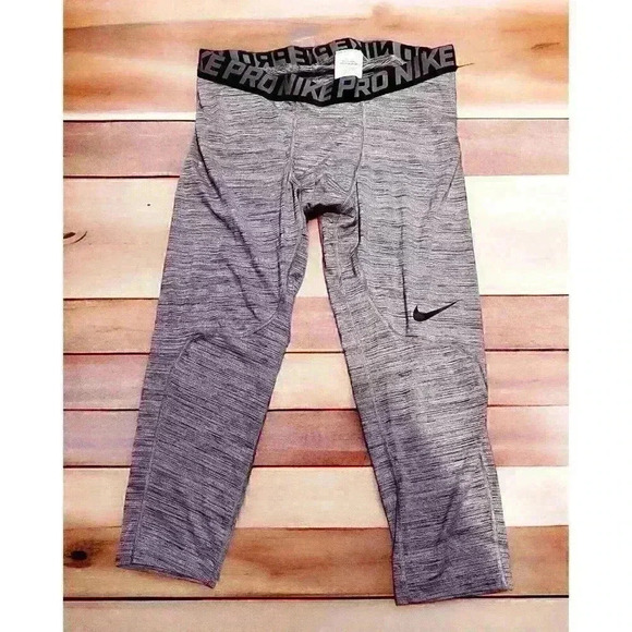 NIKE Youth  Pro 3/4 Length Heather Compression Tights Gray/Dark Gray Dri-Fit XL - Picture 1 of 15